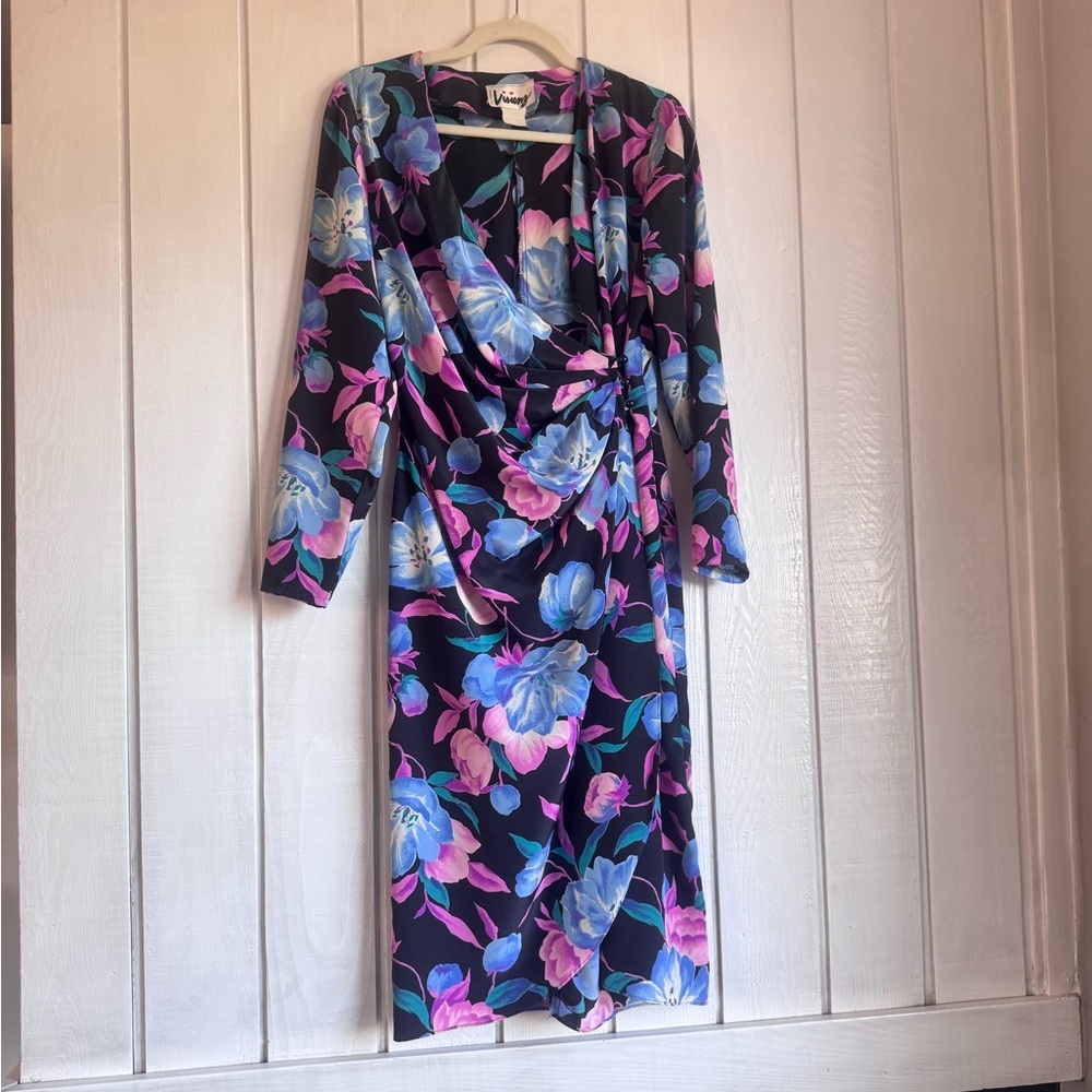 Vintage 90s Floral Satin Midi Dress